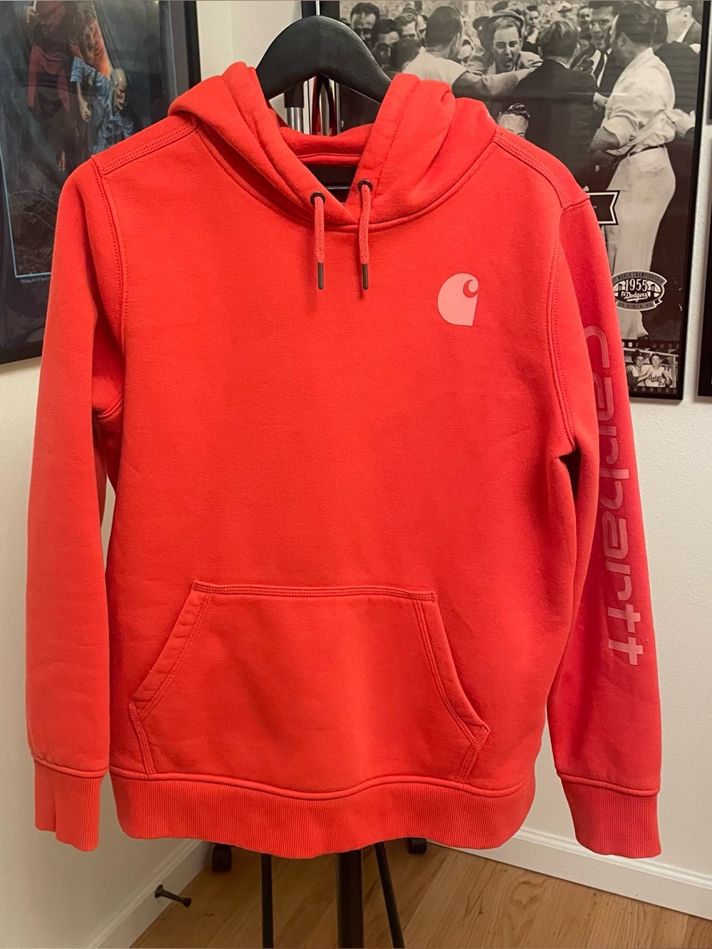 Carhartt Men’s Bright Red Pullover Hoodie with Sleeve Logo